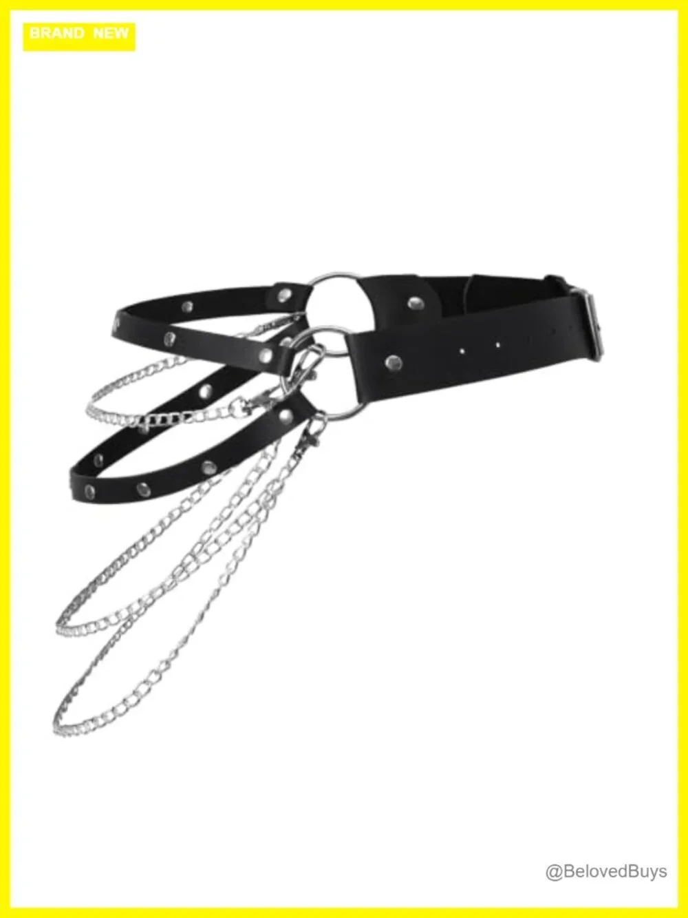 Faux Leather Double Strap Waist Belt with Chain, Adjustable, Streetwear
